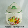 Decorative ceramic wall mounted seasoning jars with flower decal